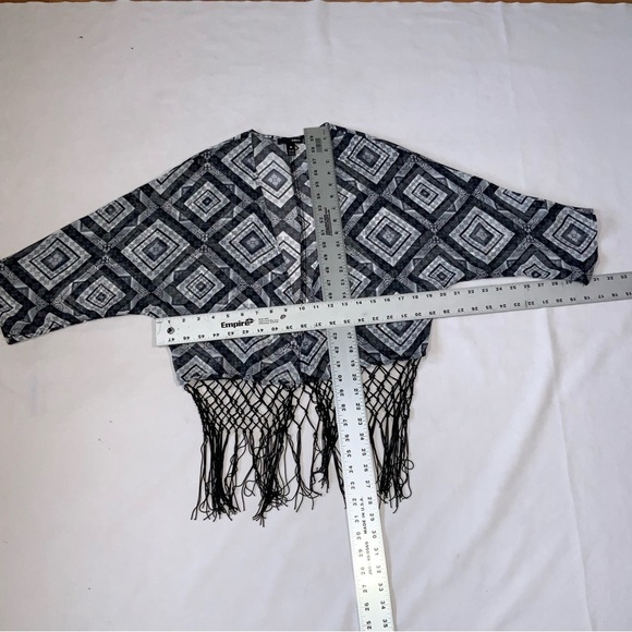 Aqua sheer black, white, grey cover up with fringe. Size S - Picture 4 of 4